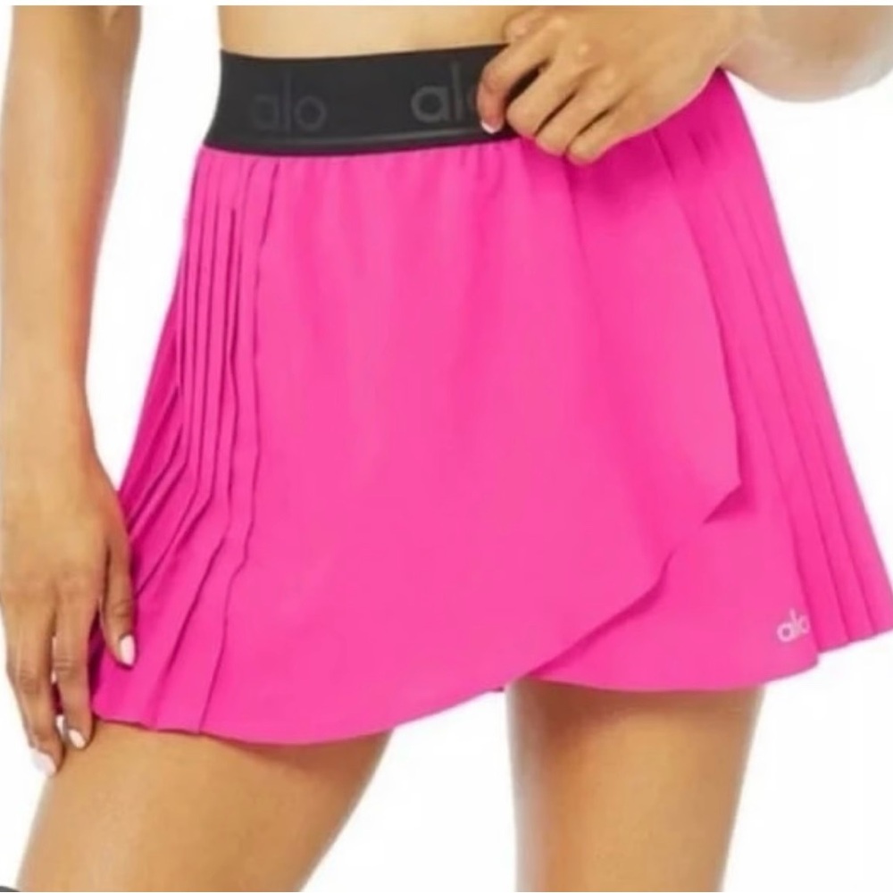 ALO Yoga Pink Pleated Wrap Mini Skirt
